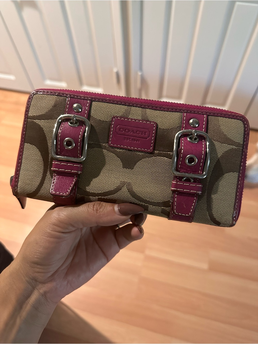 Vintage Coach SoHo Signature Canvas Wallet in Tan and Pink